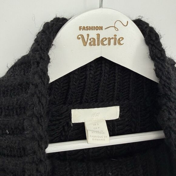 Express Black Chunky Knit Mock Neck Sweater Oversized Size Small Polyester - Picture 4 of 13